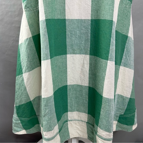 Anthropologie Midi Dress US Maeve Greta Green Gingham Check Linen Blend A-Line - Picture 6 of 10